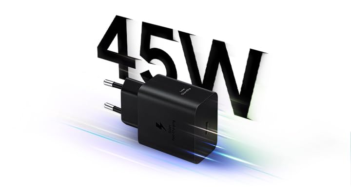 Cargador USB C, Adaptador de Corriente 45 W Ultra rápido, Adaptador USB C a USB, Cargador Samsung Carga rápida, Negro
