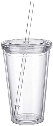 EUTUOPU Smoothie Plastic Iced Tumbler Double-walled Ice Cold Drink Coffee Juice Tea Travel Cup Bottle Mug With Straw Liquid Beaker Lid About 500ml 1 Pcs (White)