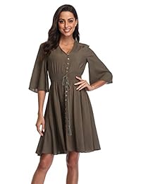 BestWendding - Vestido de verano para mujer, estilo bohemio con botones, estilo informal