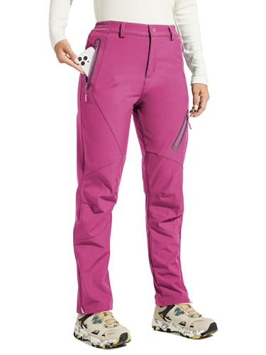 WILLIT Damen Schneehose Thermohose Gefüttert Wanderhose Wasserdicht Softshellhose Fleece Skihose Warm Trekkinghose Winter Outdoorthose Isoliert Kaltes Wetter Rosa L