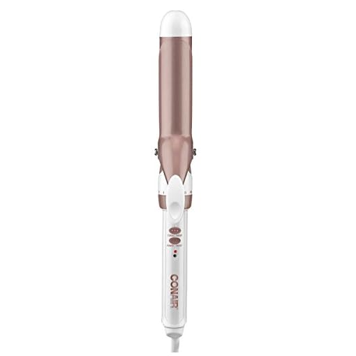 Conair-Double-Ceramic-Curling-Iron-1-14-inch-Curling-Iron-WhiteRose-Gold Conair Double Ceramic Curling Iron, 1.25 Inch curling Iron, White/Rose Gold