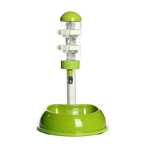 OWIKAR Automatic Pet Water Fountain Dog Cat Bowl Bottle Drinking Water Dispenser Food Feeder 500ML Plastic Lift for Small Medium Pets Dog Cat Adjustable Height Detachable (Green)