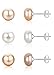3 Pairs Womens's 925 Silver Freshwater Cultured Stud Pearl Earrings