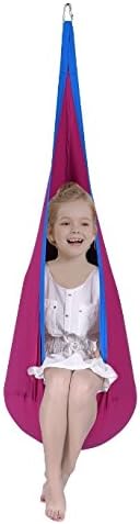 Child Pod Hanging Chair Hammock Swing - Includes Cushion for Kids (Pink)