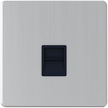 AET SLTELMBL Screwless Satin Chrome Flat Telephone Master Socket Black Insert