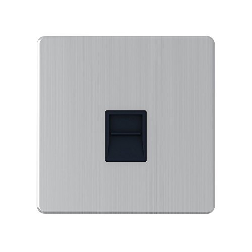 AET SLTELMBL Screwless Satin Chrome Flat Telephone Master Socket Black Insert