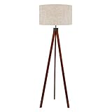 LEPOWER Wood Tripod Floor Lamp, Mid Century Standing Lamp, Modern Design Studying Light for Living Room, Bedroom, Study Room and Office, Flaxen Lamp Shade with E26 Lamp Base