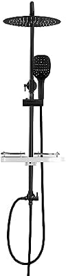 Columna Ducha sin Grifo, Set Ducha de Altura Ajustable Conjunto Ducha Acero Inoxidable con Alcachofa y Cabezal Ducha lluvia D20cm, XXL Estana Negro