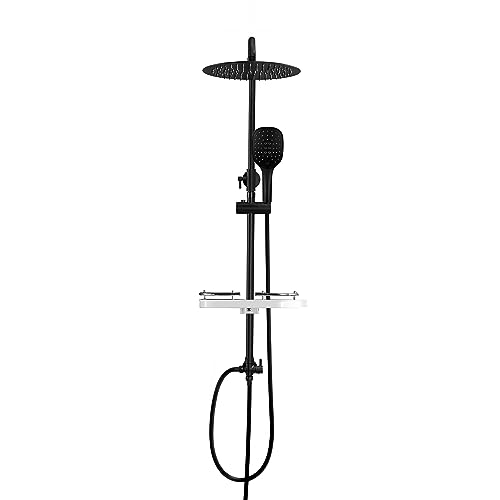 Columna Ducha sin Grifo, Set Ducha de Altura Ajustable Conjunto Ducha Acero Inoxidable con Alcachofa y Cabezal Ducha lluvia D20cm, XXL Estana Negro