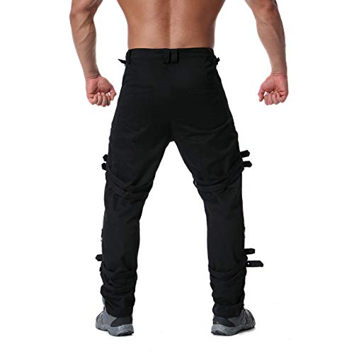 Men's Plus Size Multi Zipper Cotton Vintage Casual Trouser Long Pants Black - Thumbnail 2