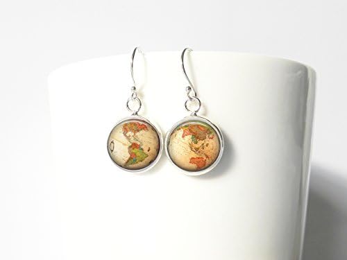 Teacher Gift Globe Earrings Map Geek Gift Hemispheres Dangle Pendant Earrings Sterling Silver Jewelry
