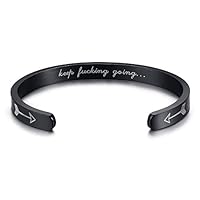 MMTTAO Inspirational Bracelet Cuff Bangle Women Men Engraved Personalized Mantra Quote Keep Going Stainless Steel Black Gun Plated Motivational Friendship Encouragement Jewelry Gifts for Girls Boys
