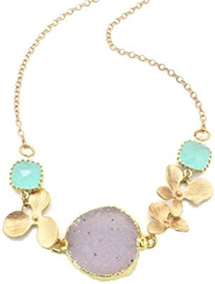 Druzy Necklace with Orchid Flowers, Bridemsaid Gift