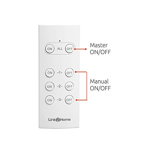 Link2Home Wireless Remote Control Outlet Light Switch, 100 ft range, Unlimited Connections. Compact Side Plug. Switch ON/OFF Household Appliances. FCC CSA Certified, White (3 Outlets, 1 Remote).