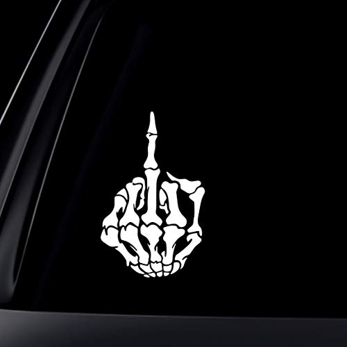 World Design Skull Skeleton Bone Middle Finger Flipping Off Car Decal/Sticker- White - //coolthings.us
