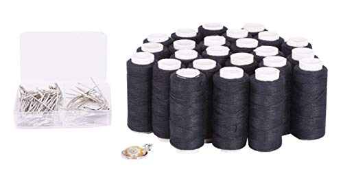 Mandala Crafts Weaving Thread and Needle Set for Hair, Wigs, Hair Extensions, Weft Sewing (24 Rolls 70 Needles, Black)