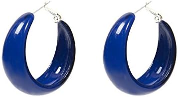 Dark Blue 60's Vintage Lucite Style Hoop Latch Back Post Earrings