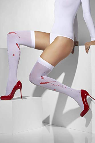 Fever Womenâ€™s Opaque Hold-Ups with Blood Stain Print, White, One Size,5020570427552
