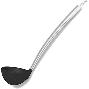 Silicone & Stainless Steel Black 4 Ounce Soup Ladle w/CoolGrip Handle & Flexedge Silicone by Cooler Kitchen (4 Oz)