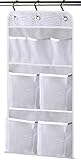 Misslo Hanging Mesh Pockets Hold 340oz/1000ml Shampoo Shower Organizer with Over the Door Hooks (15 W 31 L, White)