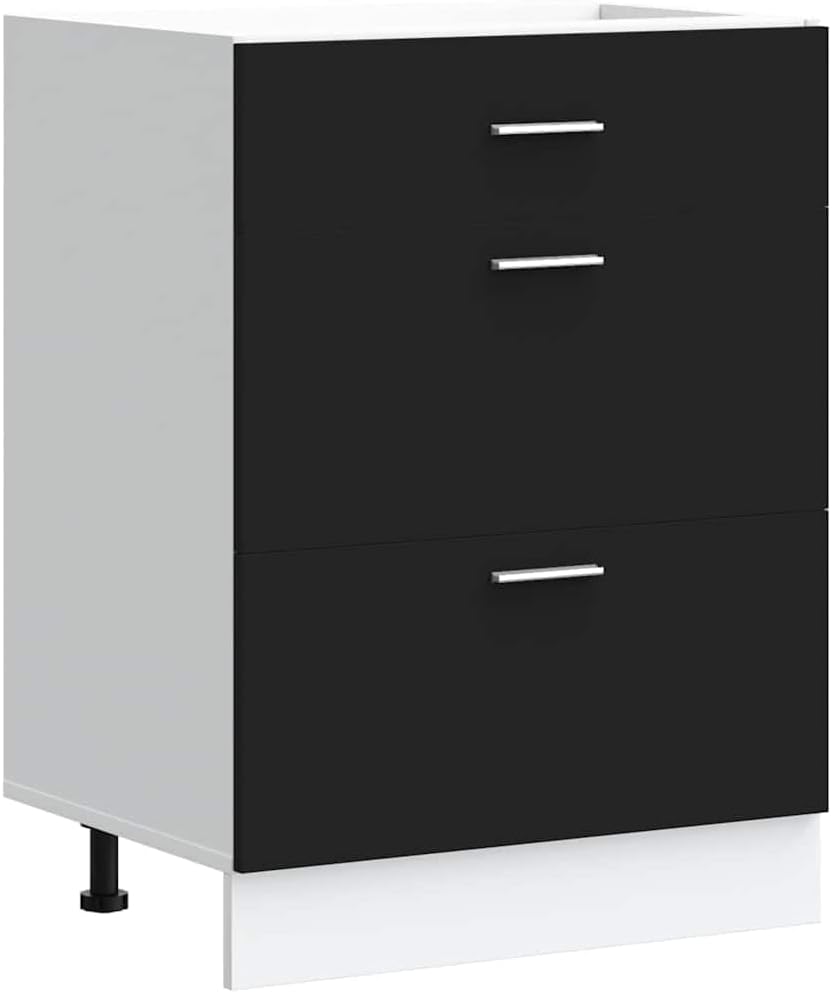 vidaXL Black Kitchen Base Cabinet, 60x46x81.5 cm, Modern Design