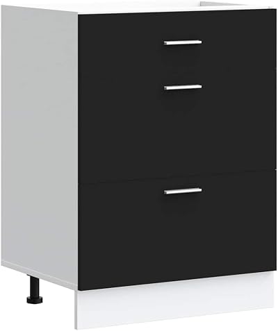 vidaXL Black Kitchen Base Cabinet, 60x46x81.5 cm, Modern Design