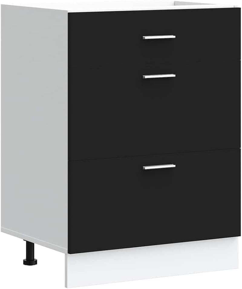 vidaXL Black Kitchen Base Cabinet, 60x46x81.5 cm, Modern Design