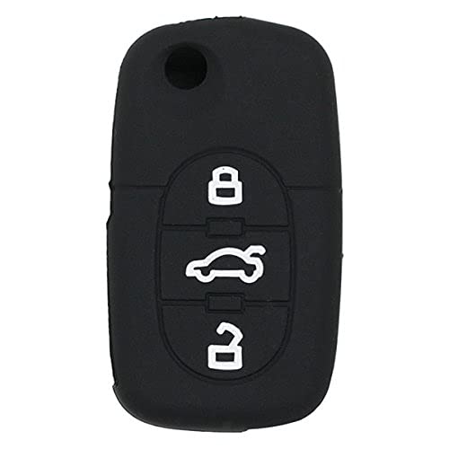 Fassport Silicone Cover Skin Jacket fit for AUDI 3 Button Flip Remote Key CV7821 Black