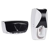 Wikor Toothbrush Holder Automatic Toothpaste Dispenser Set Dustproof with Super Sticky Suction Pad Wall Mounted Kids Hands Free Toothpaste Squeezer for Family Washroom bathroom