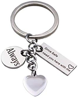 DYbaby Always Drive Safe I Need You Here with Me Engraved Heart Pandent Keychain Admonitory Keychain for Wife, Husband, Girlfriend and Boyfriend