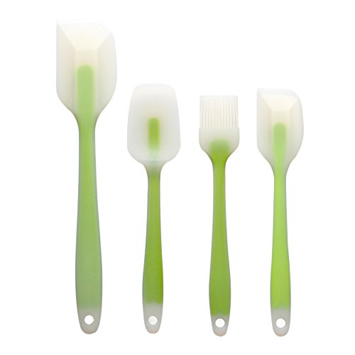 ShengHai Premium Silicone Spatula,Brush And Spoon,Seamless Design & Baking Utensils Kitchen,Can Use For Cooking,Baking,Scraping Or Mixing（Set Of 4，Green）