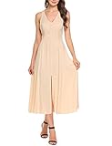 Zeagoo Women's V-Neck Sleeveless Button Solid Split Front Backless Party Maxi Dress