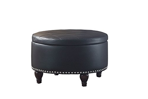 Poundex Bobkona Neon PU Round Storage Ottoman in Black