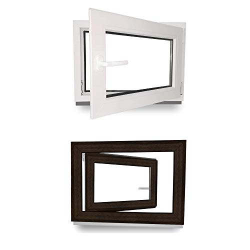 Kellerfenster - Kunststoff - Fenster - innen weiß/außen dark oak - BxH: 70 x 50 cm - 700 x 500 mm - DIN Rechts - 3 fach…