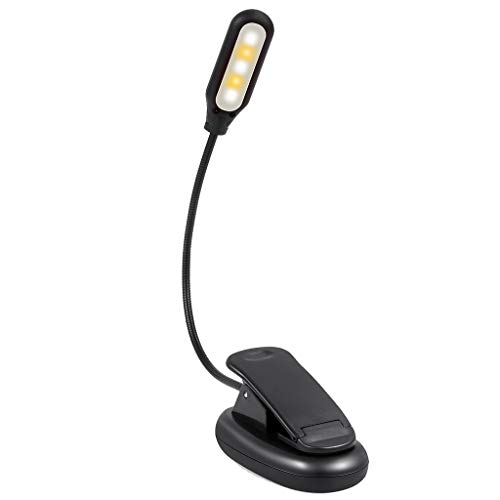 Reading Book Light, 5 LED 3 Levels Brightness Eye-Care Creative Mini Portable Book Light - Easy to Clip On Reading Lights - USB Rechargeable (Black, Delivered Within 5 Days)