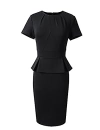 VFSHOW vestido de oficina para mujer con cuello redondo plisado Peplum Wear to Work
