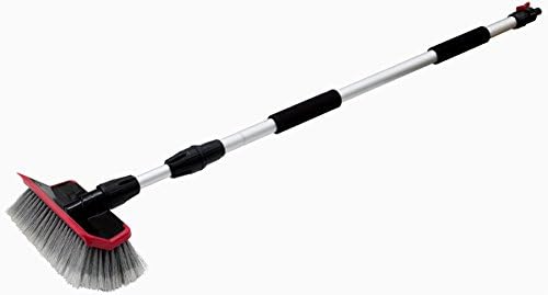 WJ Dennis &amp; Company - Topsi Clean Pilot TCTBSQ25 Telescopic Flow-Through Brush with Squeegee, 3-3/4' to 6' x 8-3/4", Black and Red