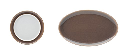 Denby Truffle Wide Rimmed Teaplate and Oval Platter, Set of 2