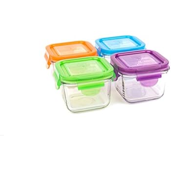 Wean Green Glass Storage Containers, 7 Ounces, Snack Cubes Garden Pack, 4 Jars