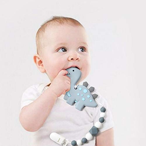 AmazingM Dinosaur Teething Pain Relief Toy with Pacifier Clip
