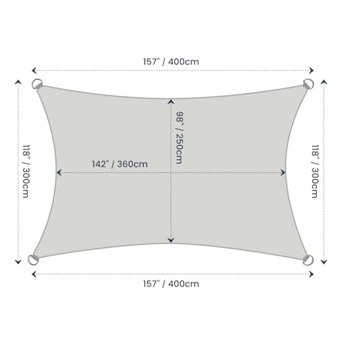 3x4m/4x5m Water-Repellent Sun Shade Sail - Sun Shading Rectangle Canopy Polyester Reinforced for Patio, Garden, Backyard, Lawn, Pool, Deck, Courtyard, Carport & Outdoor Areas (3 * 4m)