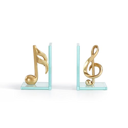 Danya B. DS840 Decorative Gold Musical Notes Glass Bookends