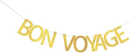 Bon Voyage Banner Gold/Glitter Heart for Adventure Waiting Party Decorations bunting