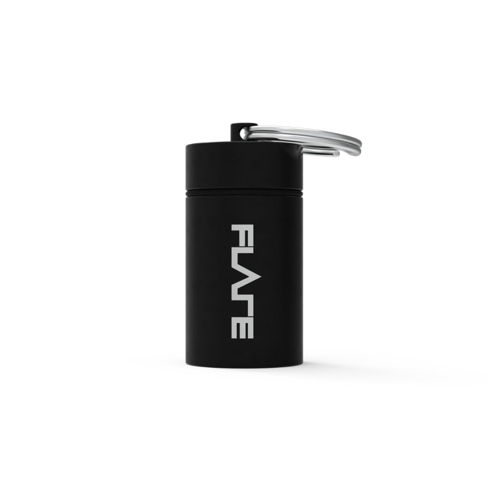 FLARE AUDIO Premium Earplug Keychain Case, Waterproof Aluminium Storage Capsule for Reusable Earplugs, Compatible with Calmer, Isolate and Sleeep, Size Large, Black