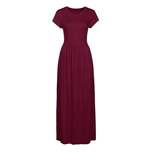 Todaies Women's Print Maxi Dress, Casual Sleeve O-Neck Tank Long Dress (XL, Wine Red 8)