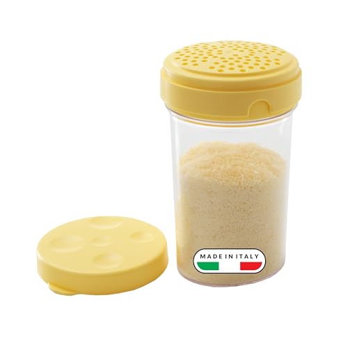 , Saupoudreuse à Fromage 0,30 LT, Conteneur Alimentaire Transparent et Jaune, Boîte à Saupoudrer 8,5 x 14,50 cm, Made in Italy