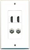 RiteAV - 2 Port HDMI 2 Port Coax Cable TV- F-Type Decorative Wall Plate - White