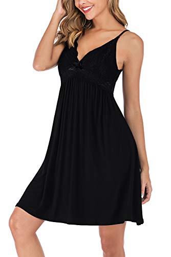 EVELIFE-Camicia-da-Notte-Donna-Babydoll-Scollo-a-V-Senza-Maniche-Sottoveste-in-Pizzo-Biancheria-da-Notte-Vestaglia-con-Spalline-Regolabili