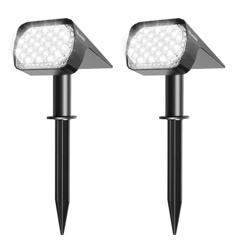 Quntis 28 LED Outdoor Solar Spotlights, 2 Pieces Outdoor Garden Lights IP65 Waterproof Solar Spotlight 3 Modes Outdoor Solar Lights for Patio, Sidewalk, Lawn, Driveway