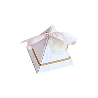 Colias Wing 100 pcs Marbling Pyramid Shape Wedding Party Favor Candy Boxes with Ribbon-Large